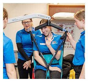 Undergraduate Occupational Therapy students at Edith Cowan University learn how to use manual handling equipment with Unicare Health.
